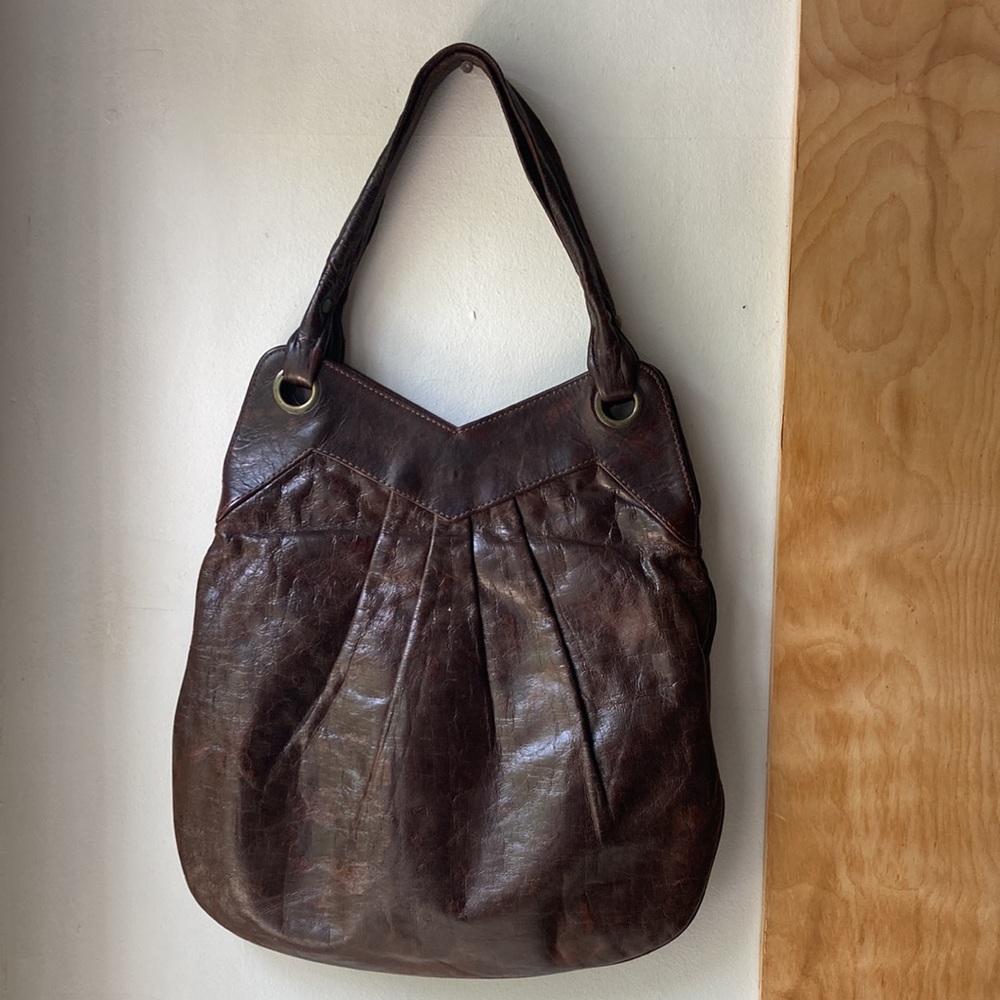 Lauren Merkin brown distressed leather hobo shoulder bag